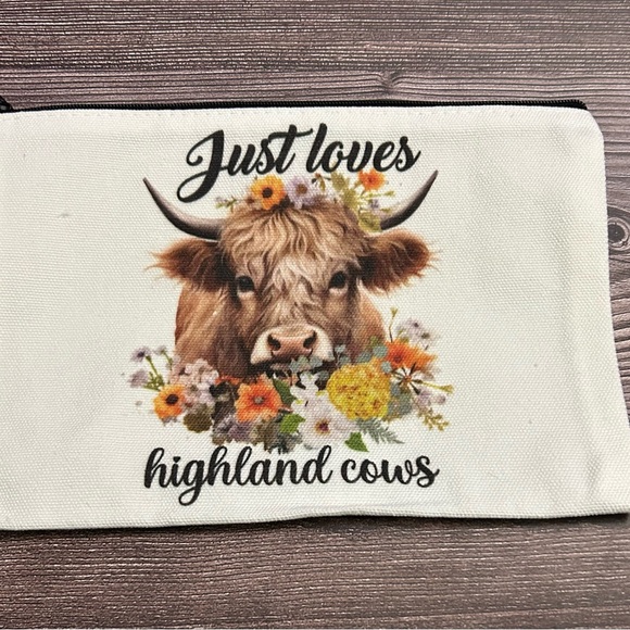 Handbags - Highland Cow Floral Accent Makeup Pouch